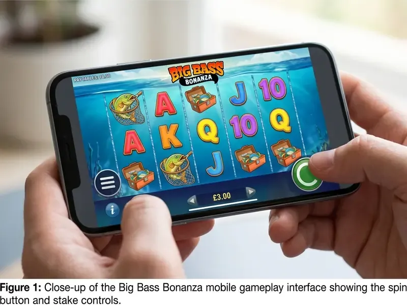big bass bonanza mobile interface showing spin button and stake controls